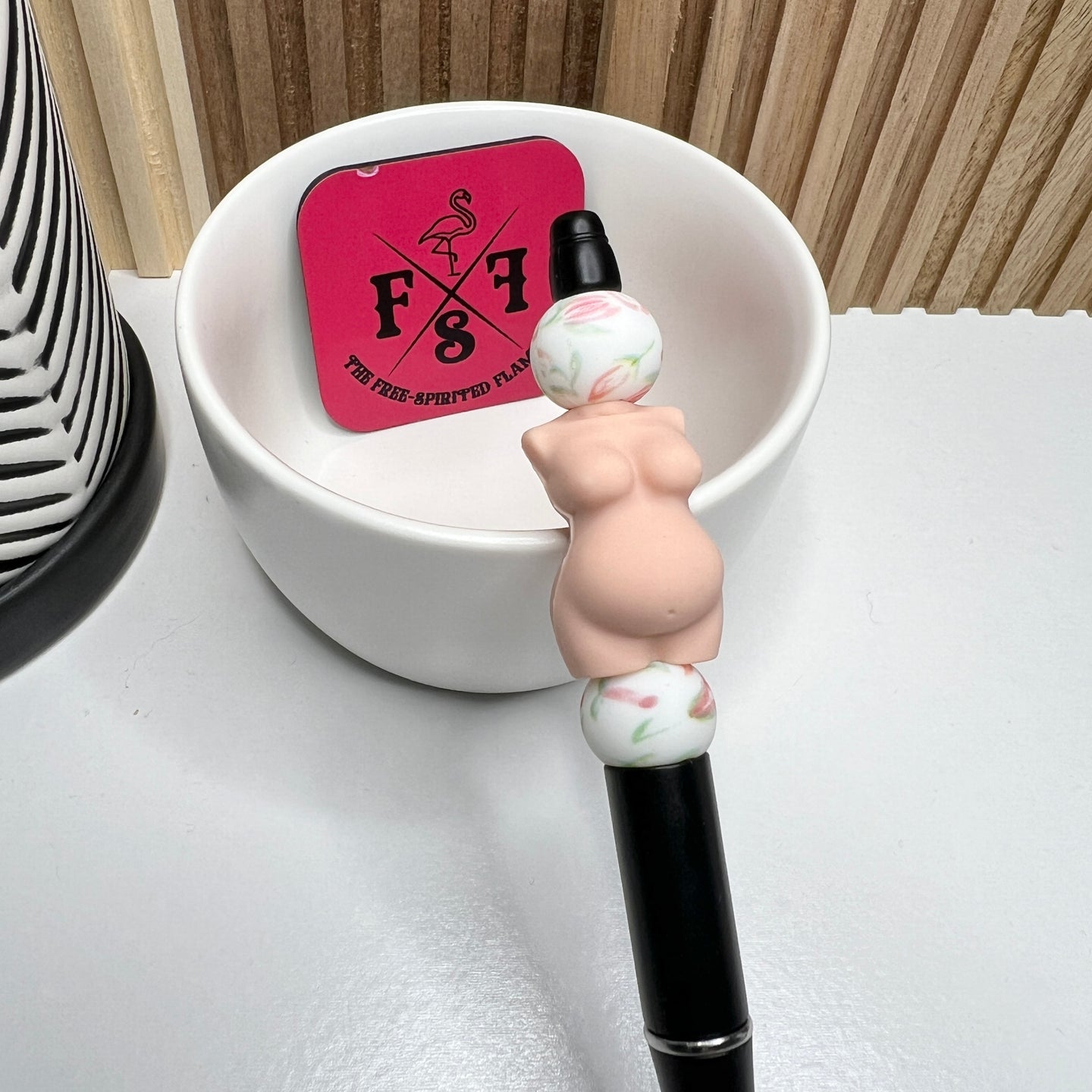 Pregnant Light Skinned "Floral" Plastic Pen